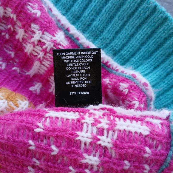 33Degrees Rainbow Unicorn Sweater L fair isle snowflakes soft white tassels ugly - Picture 11 of 15